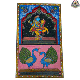 Radha Krishna & Peacock in Temple style Jharokha Wall plate | Wall Decor | Size 15 inches