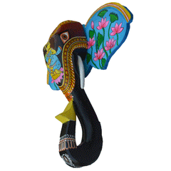 15-Inch Wooden Hand-Carved & Hand-Painted Elephant Head Wall Décor