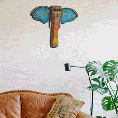 Hand-Carved & Hand-Painted Wooden Elephant Head | 10 Inches | Vastu Positive Decor | Symbol of Power and Protection