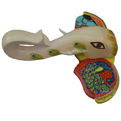 15-Inch Wooden Hand-Carved & Hand-Painted Elephant Head Wall Décor