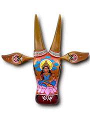 Hand-Carved & Hand-Painted Wooden Cow Head | Goddess Lakshmi | 15 Inches | Vastu Positive Decor | Oachira Festival Inspired