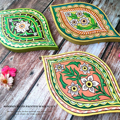 Craftooba Love Hand-Painted Wall Plate Set – Leaf-Shaped Floral Motif (Set of 3)