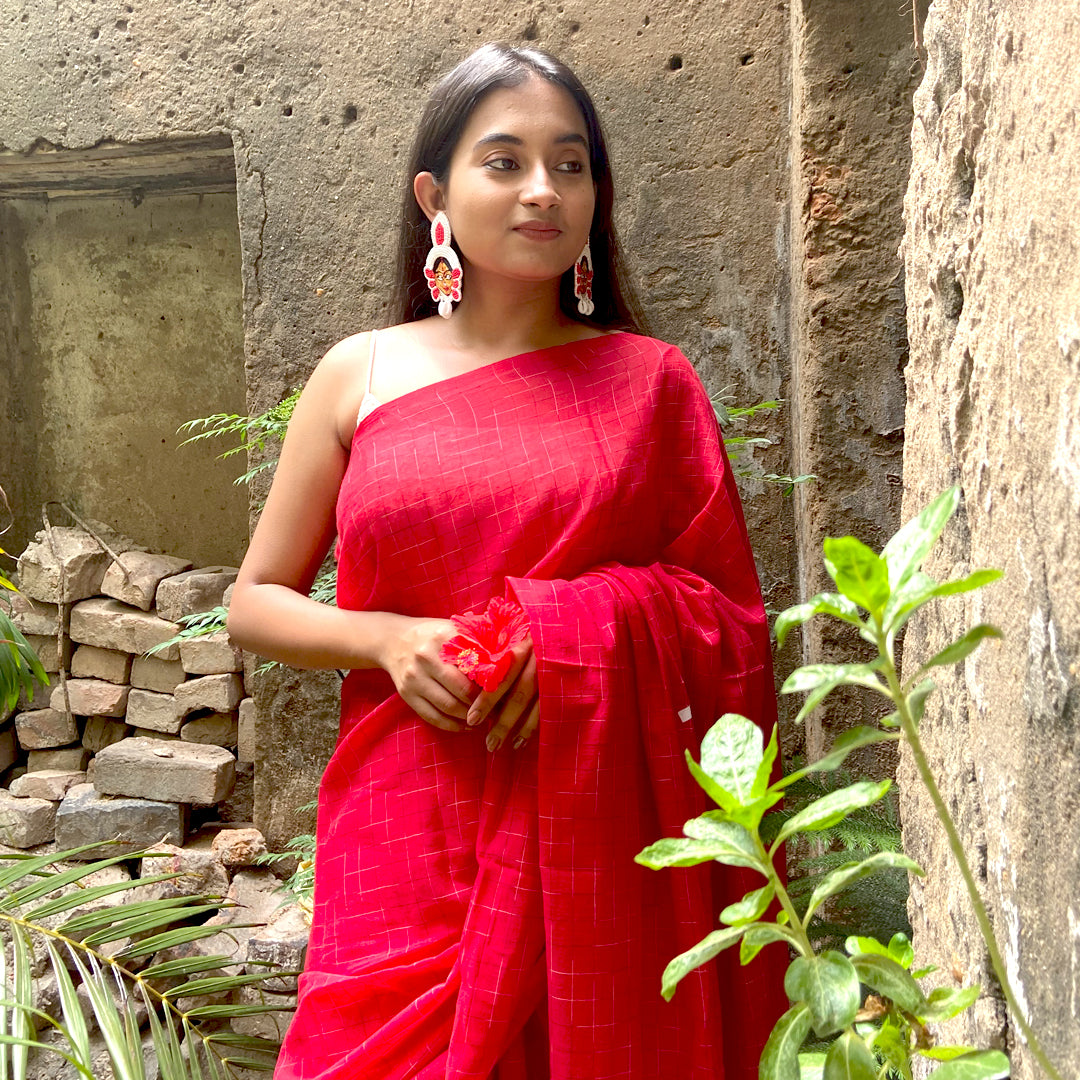 Craftooba Handwoven and hand spun Red soft cotton saree | Saree | Sari | Ethnic Wear | Sarees for women | Women Wear | Cotton saree