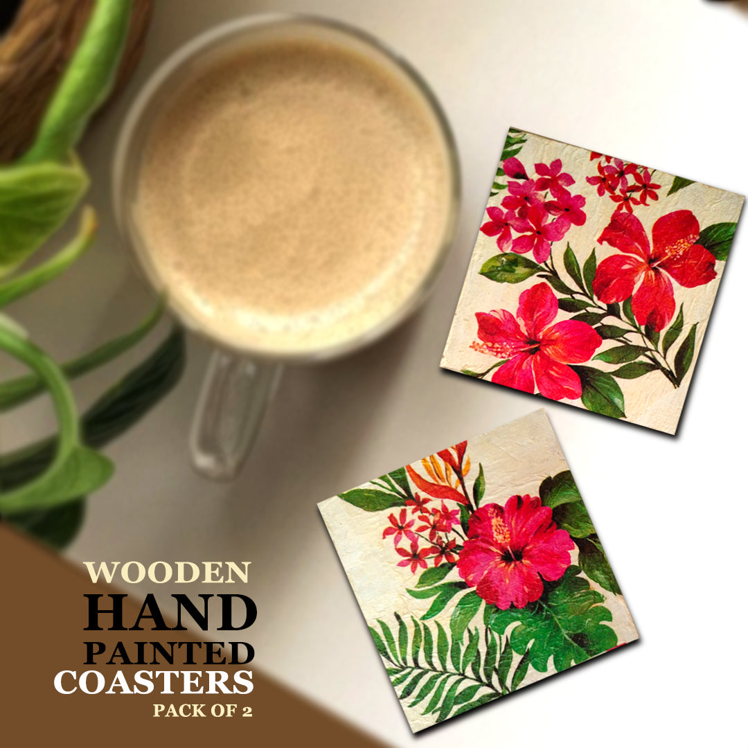 Wooden handpainted Coasters art Set Of 2 –  | Wooden handpainted coaster decor