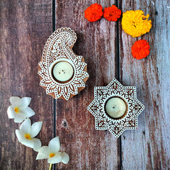 Exotic block printing, crafted T-Light holder set of 2 | T-light holder | Candle stand | Decor | Gift |