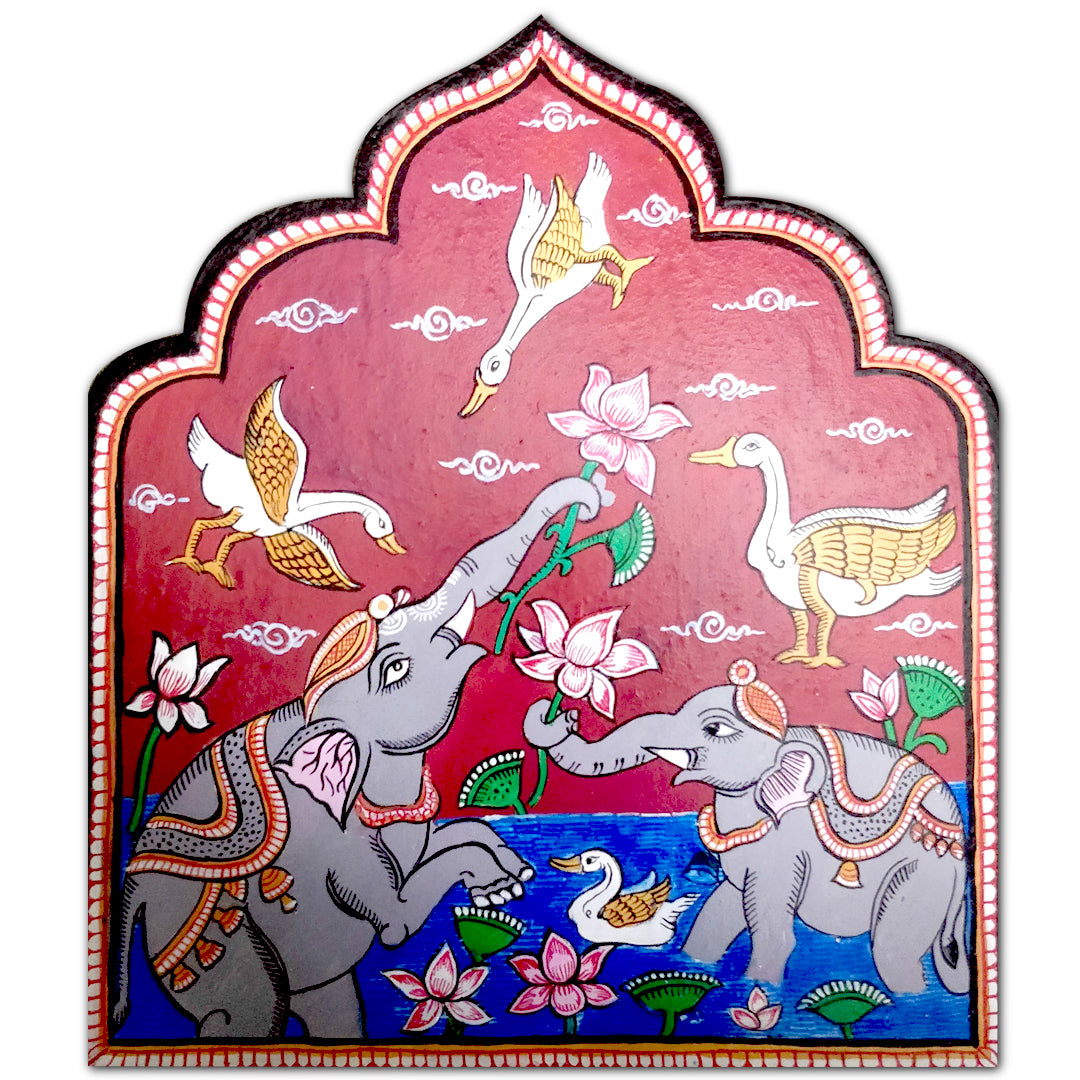 Wooden Hand painted and hand crafted decorative wall plates of Elephants | wall hangings | wall decor | Home Decor | Office Decor |