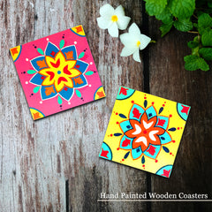 Engineered wooden handpainted Coasters art –  | Engineered wooden handpainted coaster decor