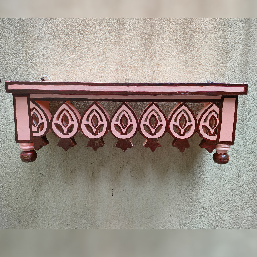 Craftooba Hand Carved and Painted Solid Wood  Wall Mounted Floating Shelf Wooden Wall Brackets Shelves Set