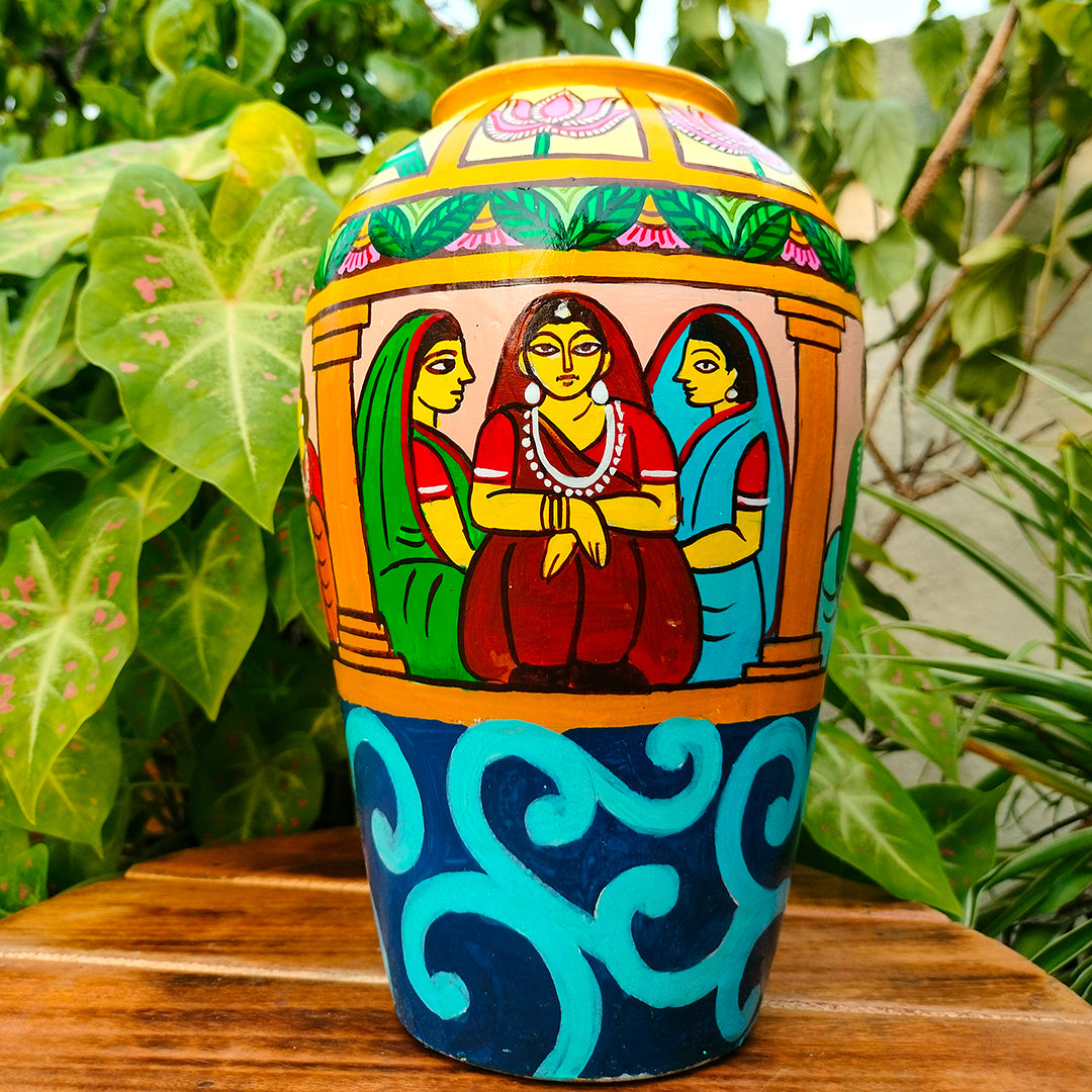 Hand Painted  Terracotta Vase- Table Top Decor- Home Decor