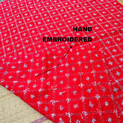 Red Kantha Hand Embroidered Blouse Material – Crafted by Women Artisans of Bengal | Blouse Piece | Blouse | Embroidered | Hand Embroidered Blouse Piece |