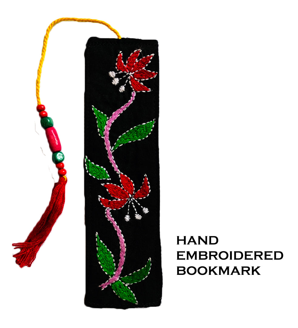 Craftooba Hand Embroidered Bookmarks for Book Lovers | Gift for Readers (6 Inches x 2.2 Inches). Black