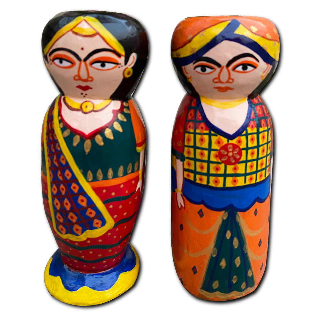 Craftooba Wooden Handpainted Couple Dolls for Home Decor Set of 2 IV | Doll | Handpainted Doll | Wooden Doll