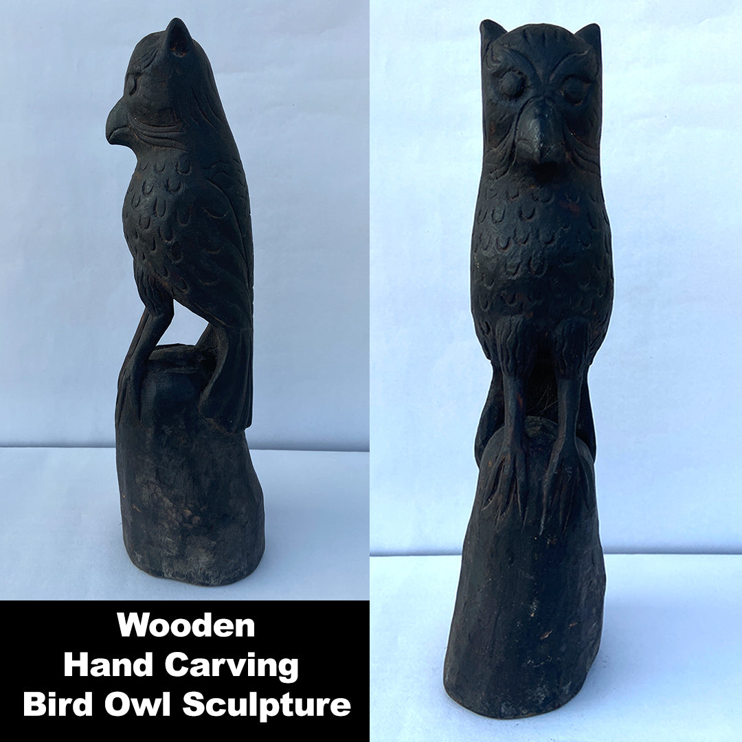 Wooden Standing Bird OWL Sculpture- Table Top Decore- Home Decore