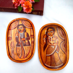 Craftooba Handcrafted Set of 2 Wooden Trays with Kalighat Patachitra – Babu & Bibi Design | Trays | Wooden Tray | Handpainted Trays | Decorative Trays | Serving Tray | Table Top | Decor |