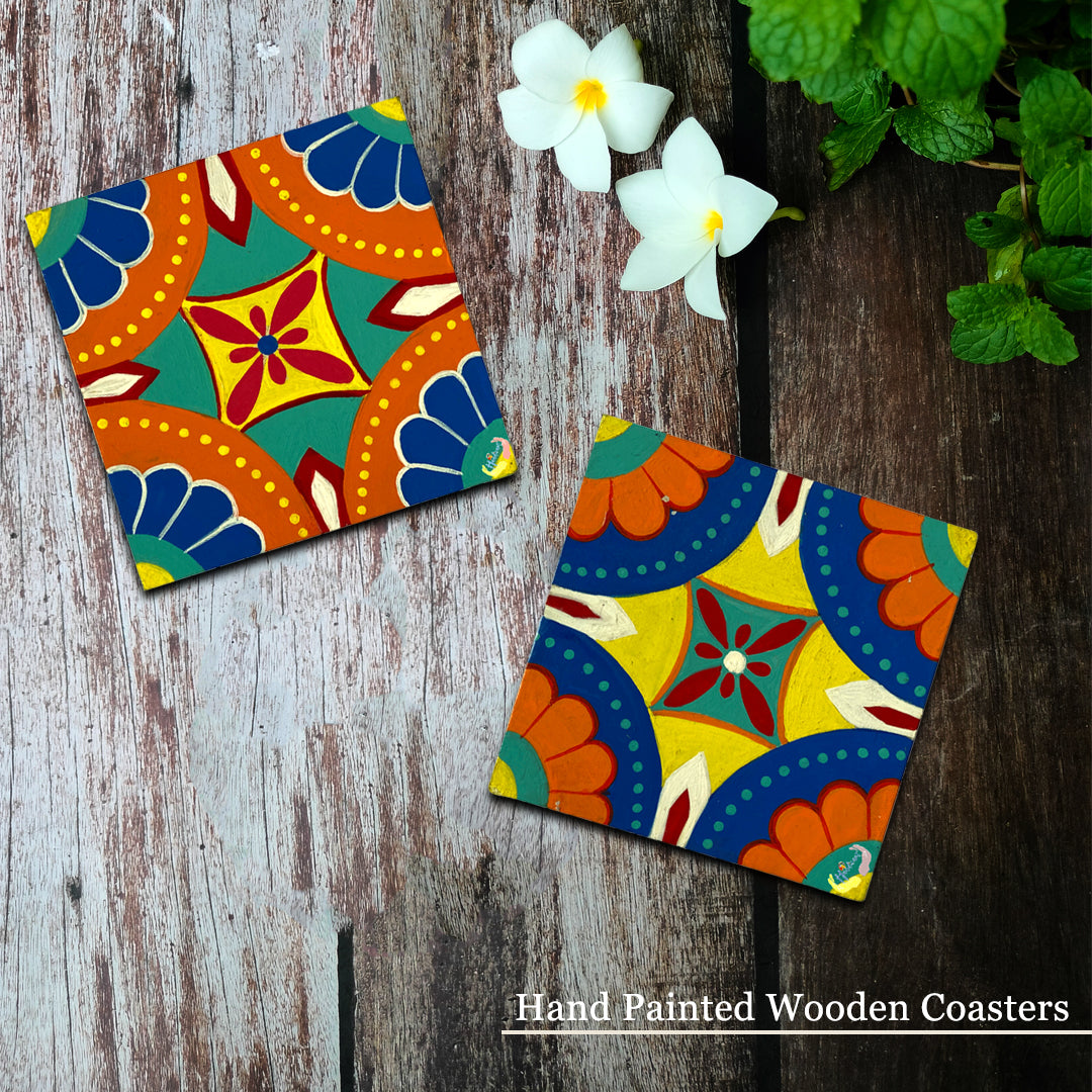 Engineered wooden handpainted Coasters art –  | Engineered wooden handpainted coaster decor