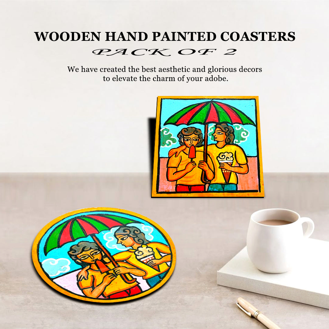 Wooden handpainted Coasters art Set Of 2 –  | Wooden handpainted coaster decor