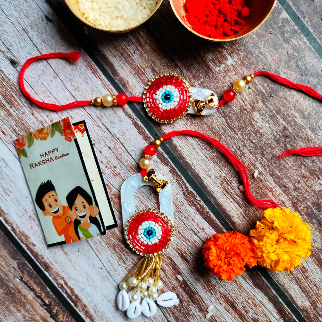 Craftooba Colourful COMBO Of Evil Eye Red Beads Rakhi/Bracelet | Rakhi with Gift | Rakhi | Rakhi For Brother | Rakhi For Sister | Gift | Raksha bandhan |