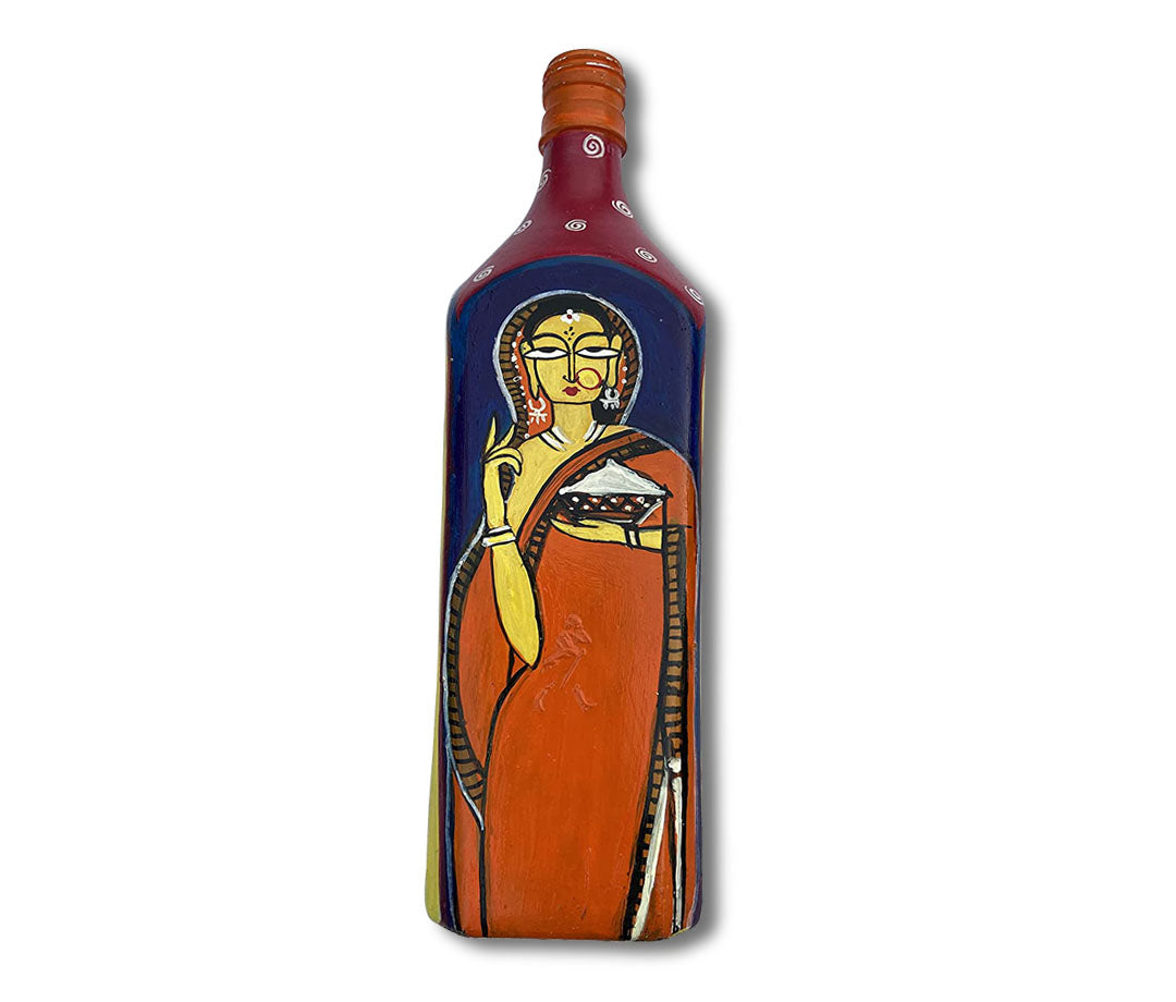 Hand Painted Glass Bottle Art for Home and Office Decor | Recycled Bottle Decor | Bottle Light| Bottle Vase | Glass Bottle Decor | Two Women