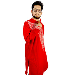 Craftooba Hand Painted Cotton Red Colour Punjabi for Men | Punjabi | Ethnic Wear | Clothing | Kurta | Kurta for Men