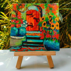 Original canvas painting | Small canvas (4 inches) with easel stand