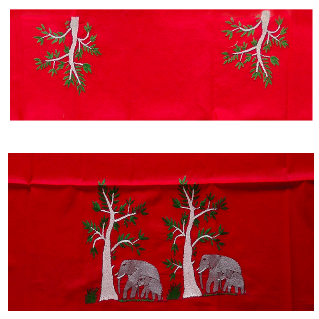 Craftooba Red Elephant Designed Blouse Piece | Blouse Material | Designer Blouse | Kantha Hand Embroidered Blouse Piece