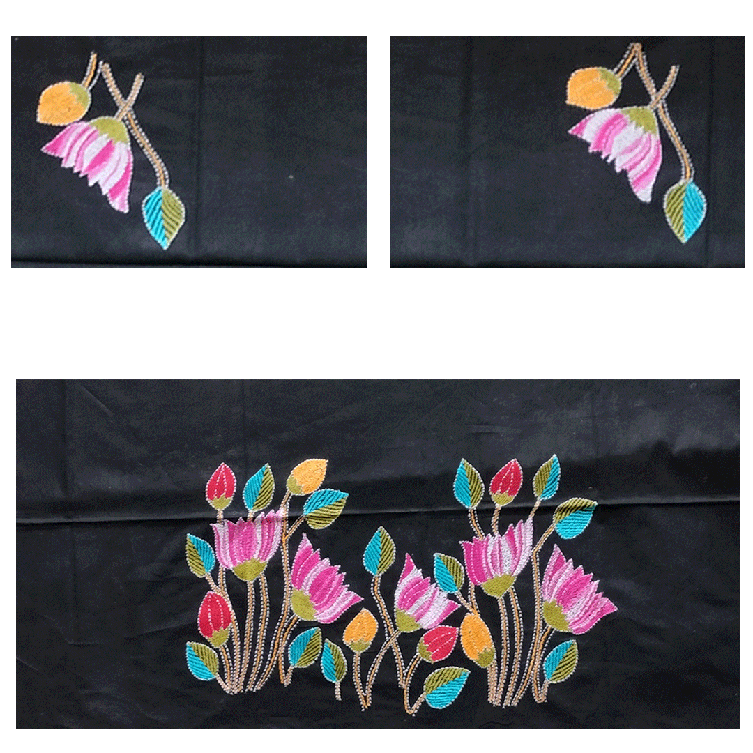 Craftooba Black Color 'Katha' Embroidery Stitch Blouse Piece with Floral Design | Blouse Piece | Embroidered Blouse Piece | Katha Stich Blouse Piece |