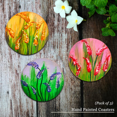 Hand Painted Floral Coasters Pack of 3