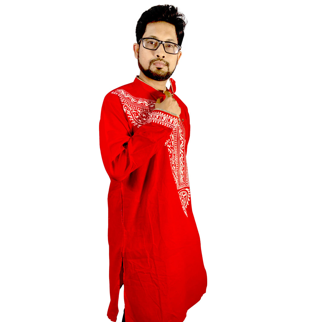 Craftooba Hand Painted Cotton Red Colour Punjabi for Men | Punjabi | Ethnic Wear | Clothing | Kurta | Kurta for Men