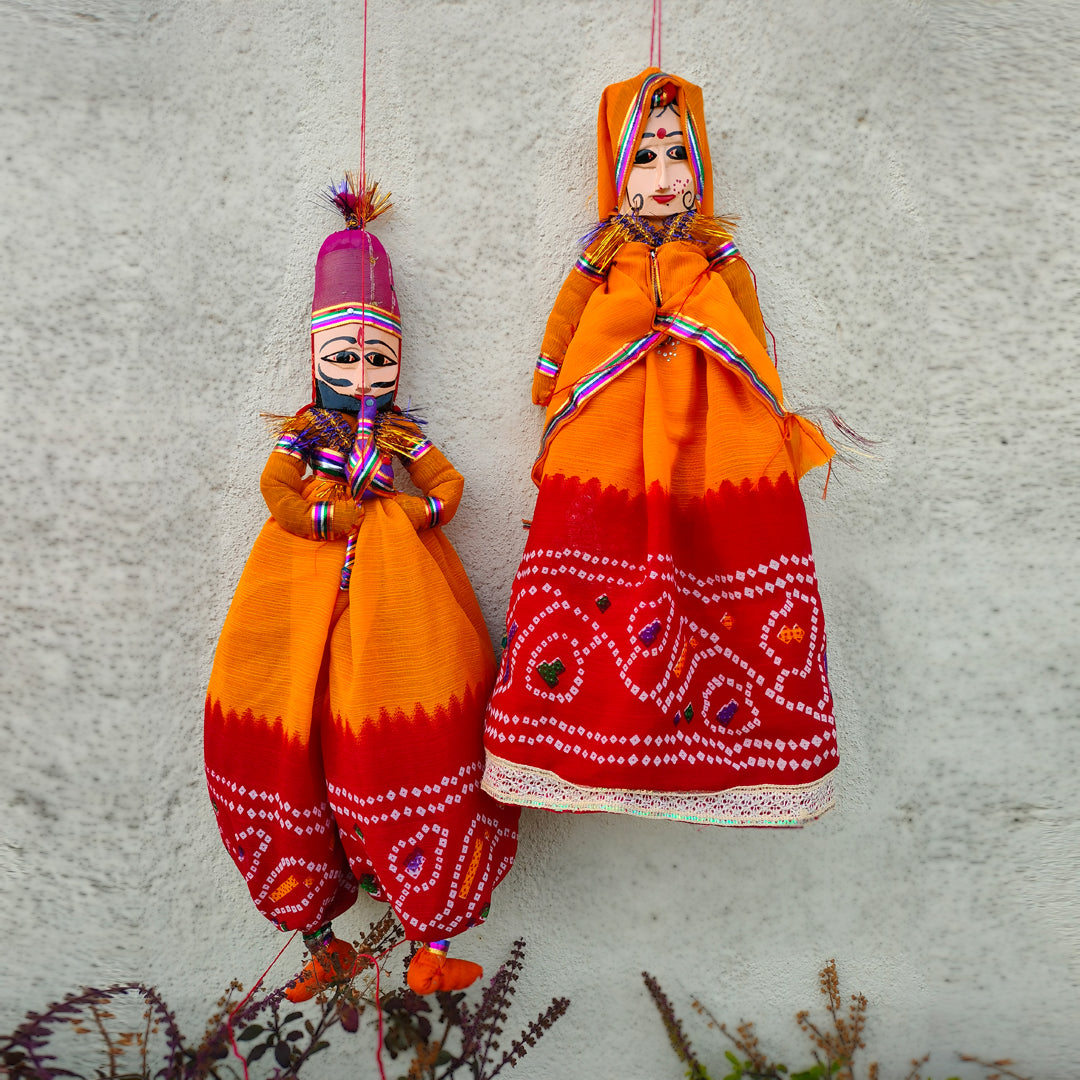 Craftooba Traditional Indian Puppets,Dolls, Vintage Rajasthani,Handmade Gypsy Dolls,String,Bohemian Home