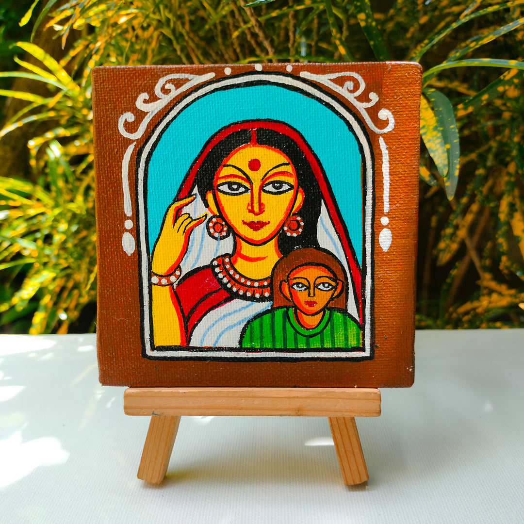 Wooden handpainted small canvas art – 5 inches | Wooden handpainted Small Canvas with stand decor