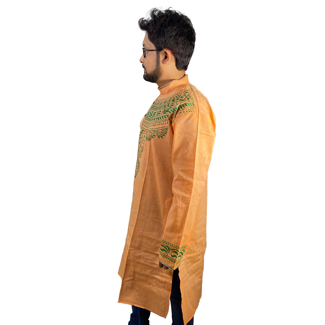 Craftooba Hand Painted Cotton Light Orange Colour Punjabi for Men | Punjabi | Ethnic Wear | Clothing | Kurta | Kurta for Men