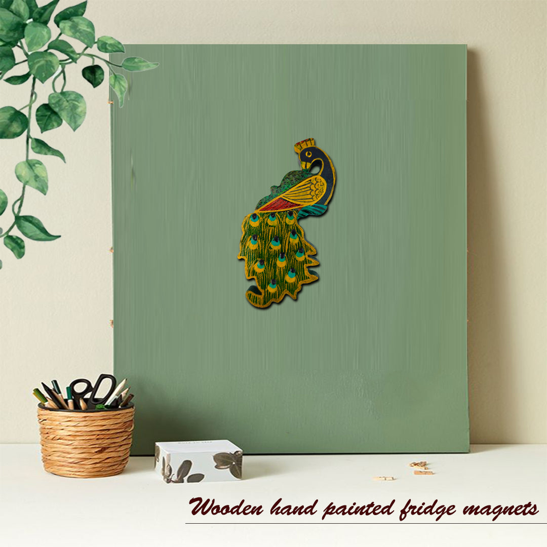 Wooden Hand Painted Peacock Fridge Magnet