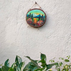 Craftooba Hand-Painted Wooden Key Holder – Scenic Landscape Art on Natural Wood | Wall Mounted | 2 Hooks