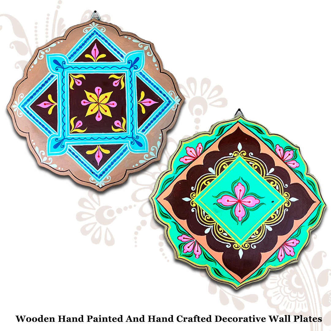 Hand-Painted Engineered Wood Wall Plate Set – Lotus Petal Design (Set of 2)