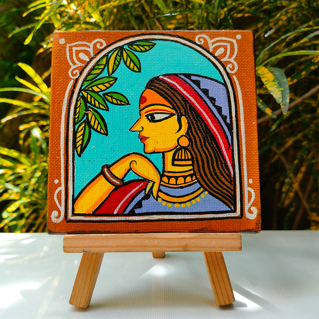 Wooden handpainted small canvas art – 5 inches | Wooden handpainted Small Canvas with stand decor