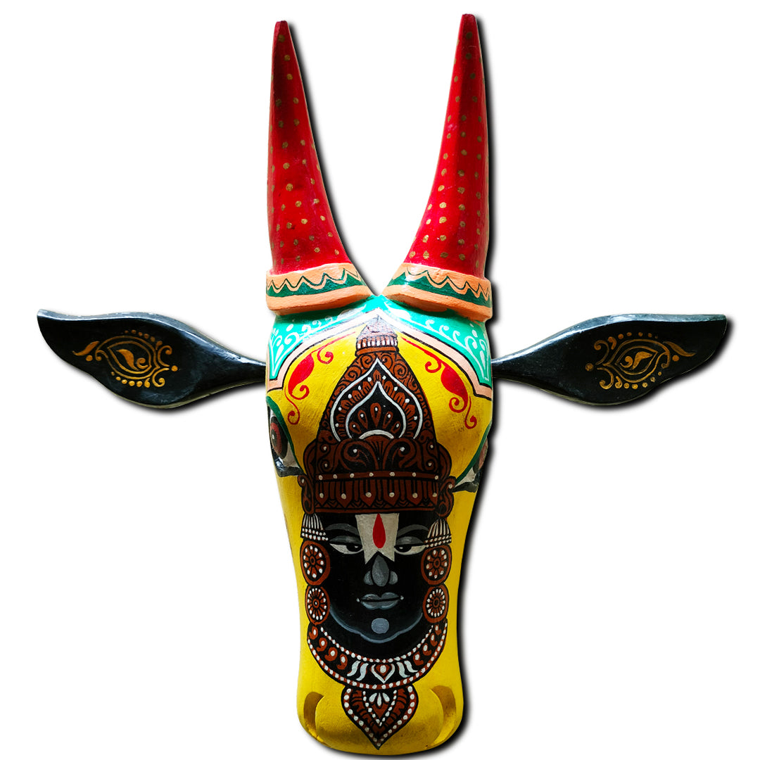 Craftooba 15 Inches ref Hand-Painted Cow Head Yellow Lord Balaji | Bull Head | Wall Decor | Vintage Decor | Nandi | Home Decor
