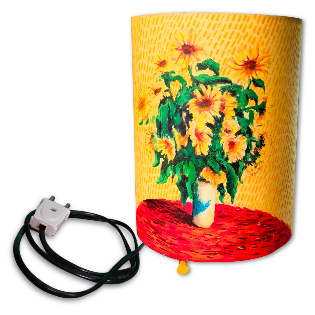 Craftooba bouquet of sunflowers hand painted round lamp | Hand Painted Table Lamp Shade | For Bedroom | Home | Living Room | Bedside | Home Decor Items & Gift