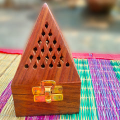 Craftooba Handmade Wooden Incense Sticks Holder Wooden Pyramid Incense Box Fragrance Stand Holder Agarbati Dhoop for Pooja (Without Drawer)