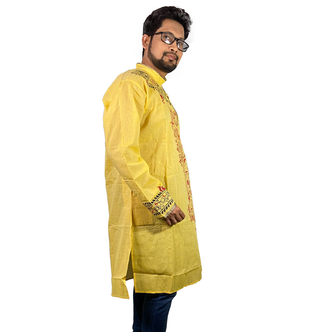 Craftooba Hand Painted Cotton Yellow Colour Punjabi for Men | Punjabi | Ethnic Wear | Clothing | Kurta | Kurta for Men