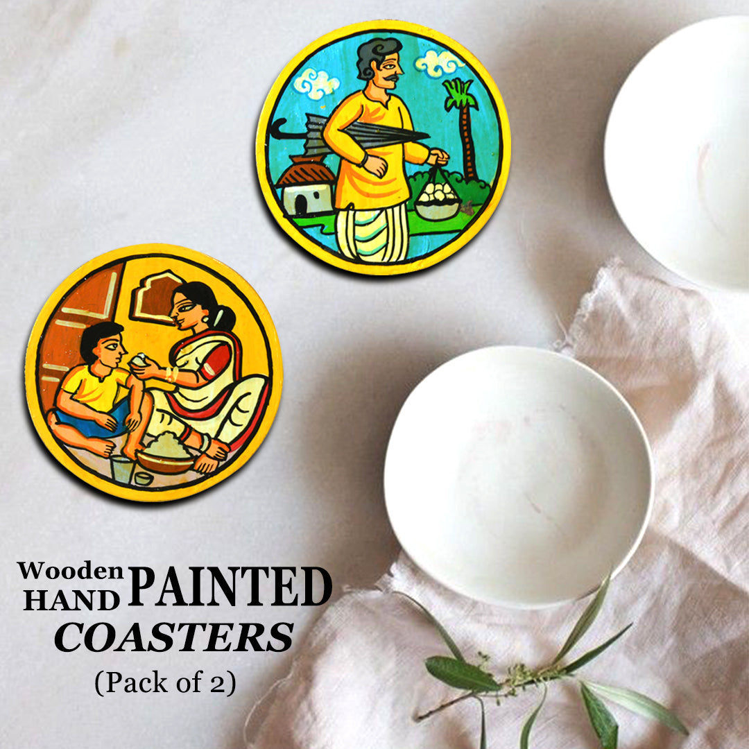 Wooden handpainted Coasters art Set Of 2 –  | Wooden handpainted coaster decor