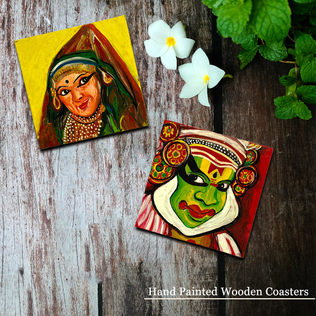 Engineered wooden handpainted Coasters art –  | Engineered wooden handpainted coaster decor