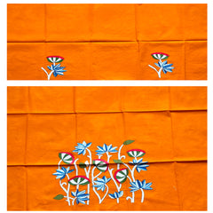 Hand-Embroidered 100% Cotton Blouse Fabric – Orange with Lotus Floral Motif | Blouse Material | Designer Blouse | Kantha Hand Embroidered Blouse Piece