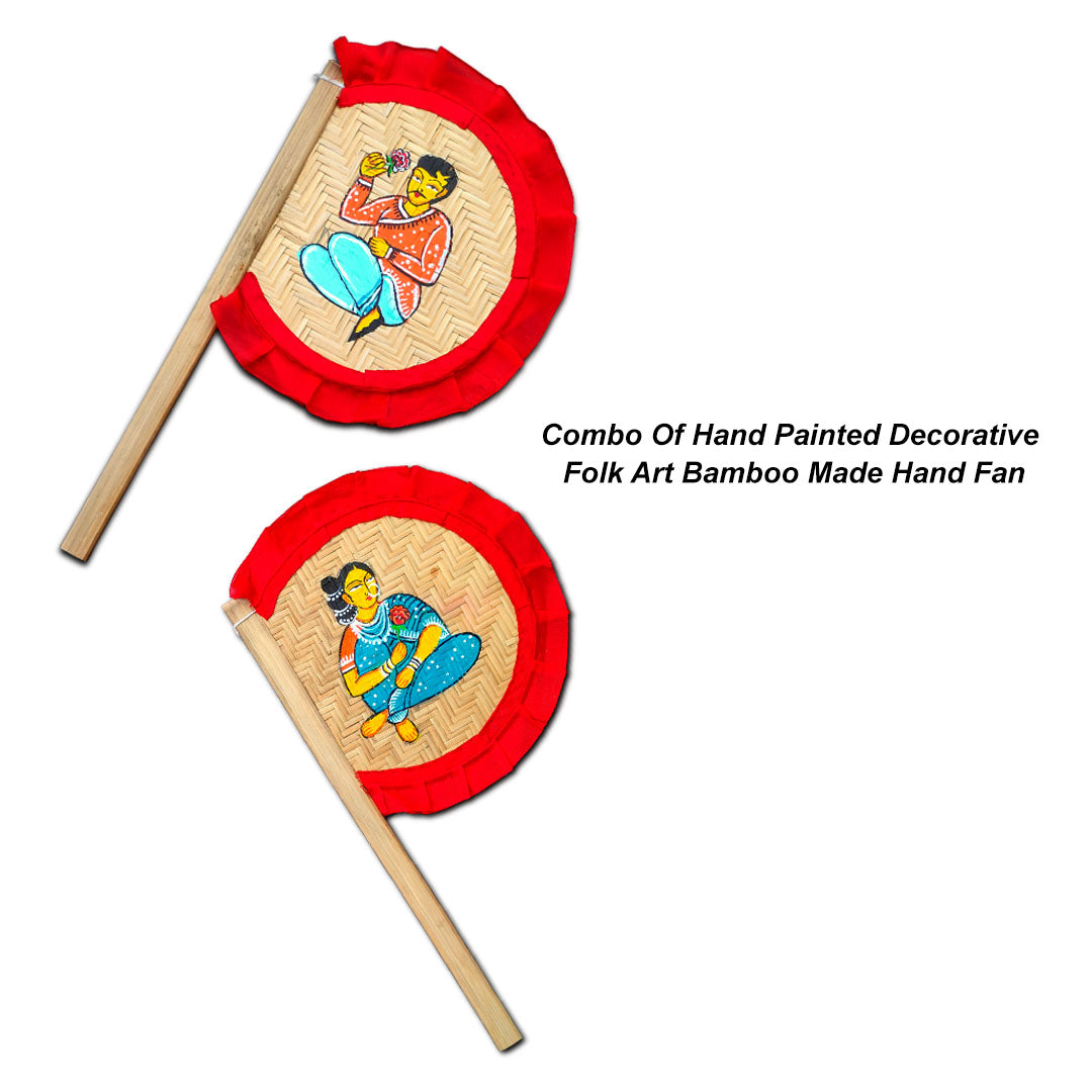 Craftooba Combo of Hand Painted Decorative Folk Art Bamboo Made Hand Fan (hatpakha) | Home Decor & Festival | Handmade & Handpainted Beautiful Traditional Hand Fan | Decor |