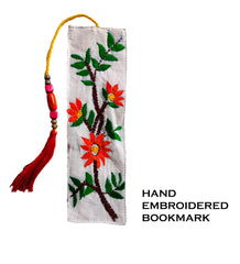 Craftooba Hand Embroidered Bookmarks for Book Lovers | Gift for Readers (6 Inches x 2.2 Inches). White