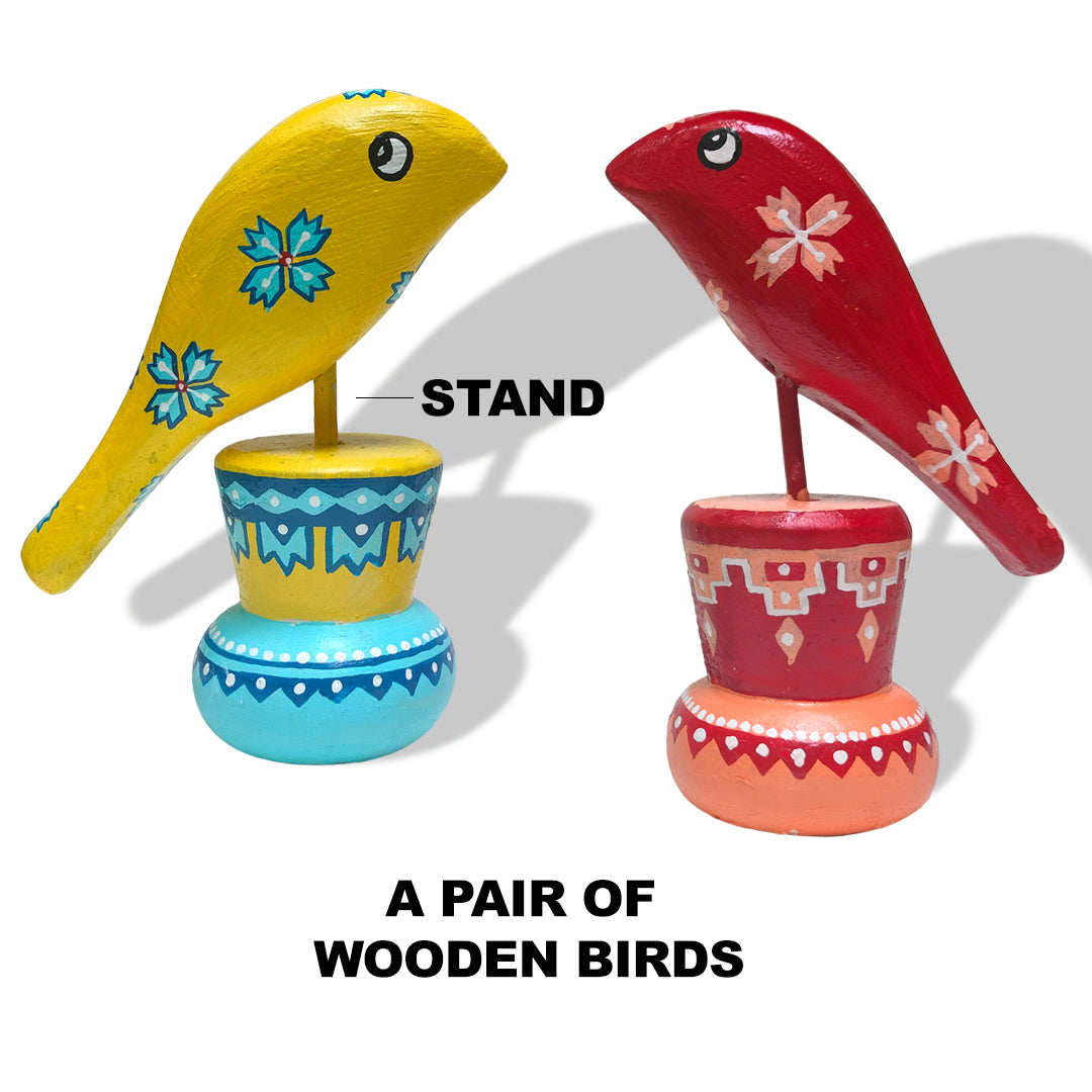 Craftooba Handpainted Wooden Bird showpiece Set-of-2 Yellow & Red | Wooden Birds | showpiece | Handpainted | Table top | Home Decor |