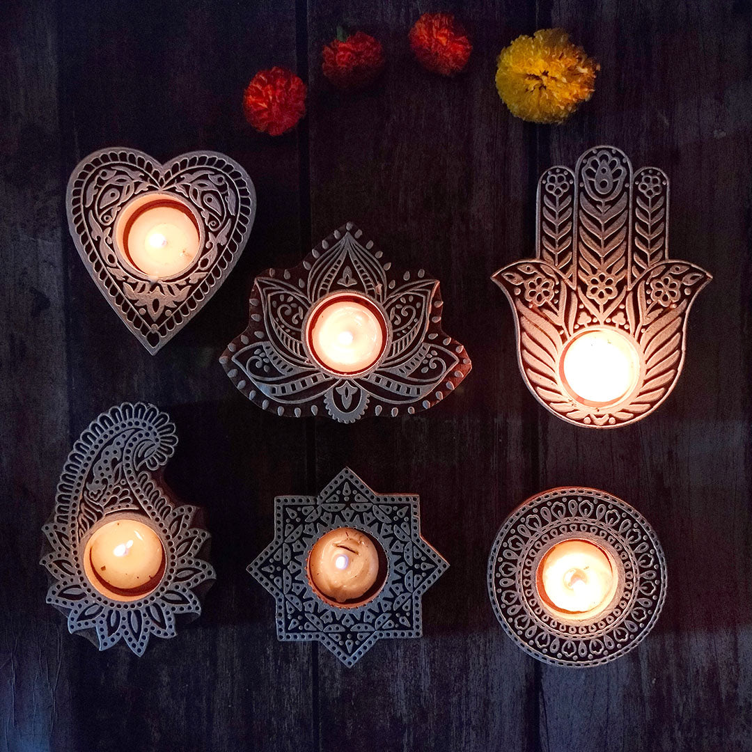 Exotic block printing, crafted T-Light holder set of 6 | T-light holder | Candle stand | Decor | Gift |