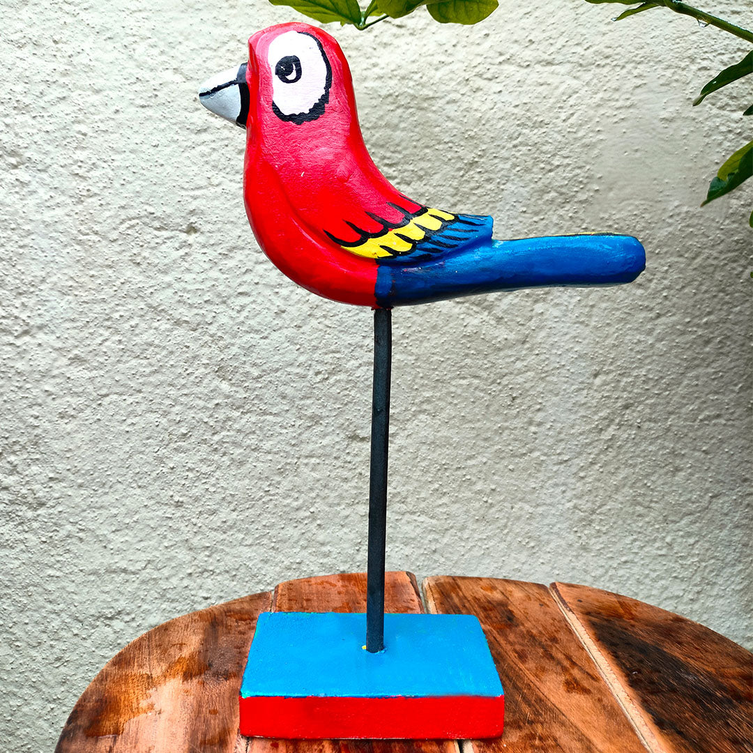 Craftooba handpainted wooden bird with stand showpiece Macaw  | wooden birds | showpiece | handpainted | table top | home decor |