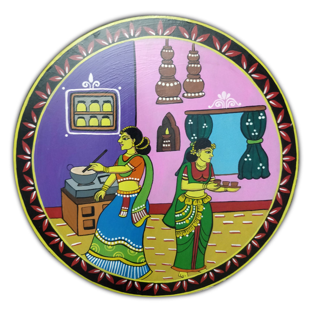 Wooden Hand painted and hand crafted decorative wall plates with Two women in kitchen | wall hangings, wall decor | Home Decor, Office Decor |