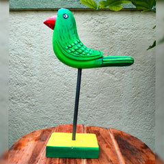 Craftooba handpainted wooden bird with stand showpiece Parrot  | wooden birds | showpiece | handpainted | table top | home decor |