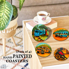 Engineered wood handpainted Transport inspired Coasters art –  | Engineered wood handpainted coaster decor